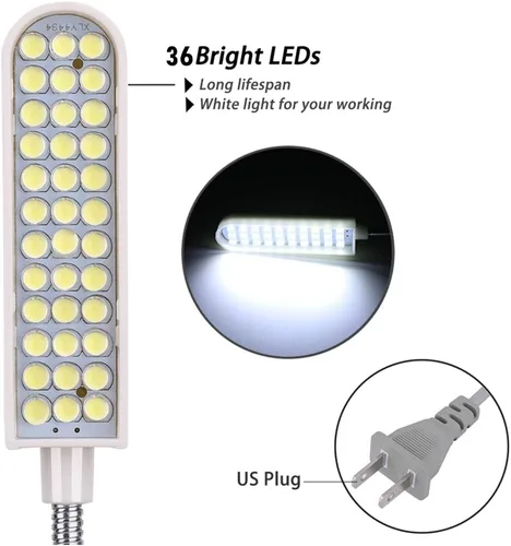 Miniatura 5 de Luz para máquina de coser (36 LED), luz de trabajo de cuello de cisne con base de montaje magnética, luz blanca suave para tornos, prensas