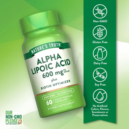 Miniatura 3 de Nature's Truth Ácido alfa lipoico 600 mg más optimizador de biotina 60 cápsulas Suplemento sin OMG y sin gluten