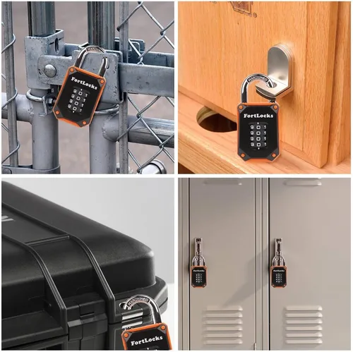 Miniatura 7 de FortLocks - Candado de casillero de gimnasio de 4 dígitos, resistente, de acero inoxidable endurecido, resistente a la intemperie y para exteriores