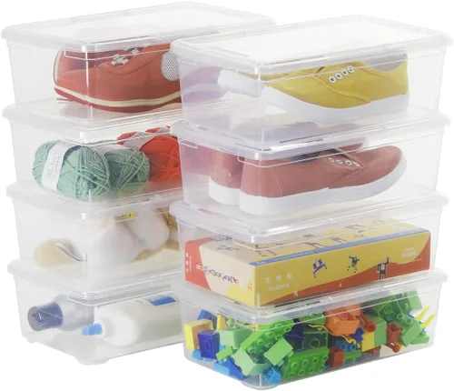 Caja de almacenamiento de plástico apilable de 6 cuartos de galón, contenedor anitable sin BPA con tapa de cierre para organizar los zapatos, caja