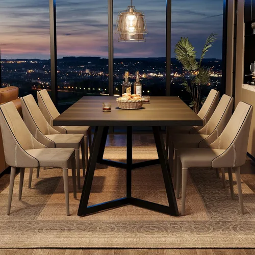 Miniatura 2 de Tribesigns Mesa de comedor grande de 70.86 pulgadas para 6-8, moderna mesa de comedor con marco de metal, mesa rectangular de cocina para el hogar