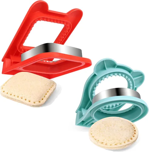 Vodolo Máquina de sándwiches, 2 cortadores de sándwiches para el almuerzo de niños, juego de cortador y sellador de sándwiches de desayuno sin Azul