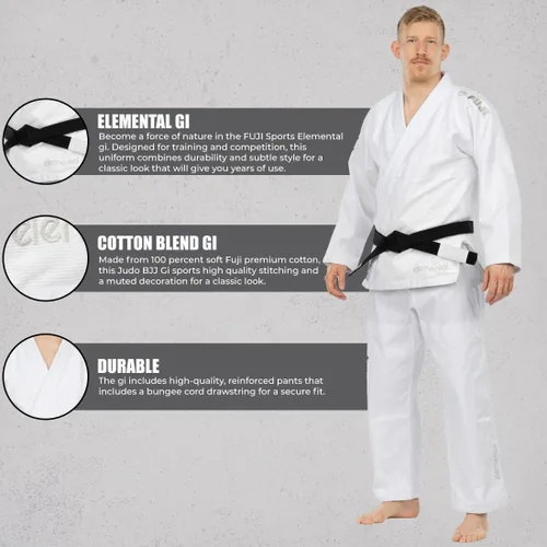 Miniatura 5 de FUJI Elemental Brazilian Jiu Jitsu Gi, uniforme BJJ con Pearl WeaveJacket, hecho de mezcla de algodón Fuji