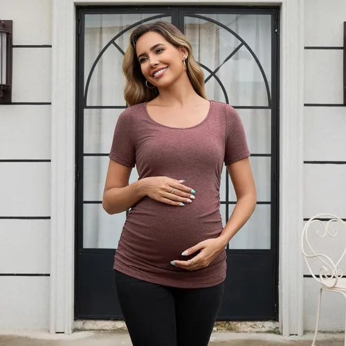 Miniatura 225 de GINKANA Blusas de maternidad de manga corta, diseño floral, fruncido, casual, para mamá, para embarazo