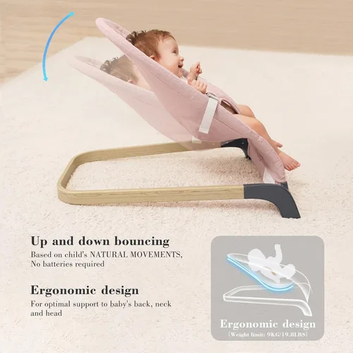 Miniatura 4 de ANGELBLISS Gorila para bebé, asiento inflable portátil para bebés, asiento hinchable con tela de algodón, vibraciones naturales (rosa)