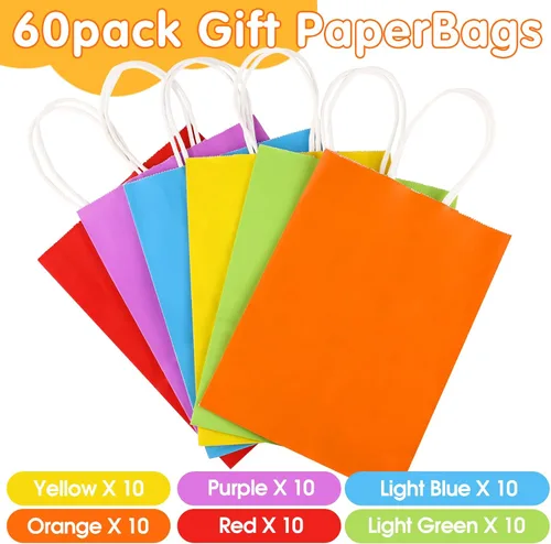 Miniatura 2 de XPCARE 60 Bolsas de Regalo de Papel, 6.3"x3.15"x8.66" Bolsas de Papel Kraft para Recuerdos de Fiesta a Granel Bolsa de Dulces Arcoíris Bolsa
