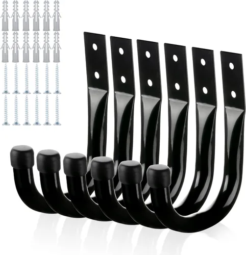 KURUI - Ganchos de pared de metal para colgar de alta resistencia, 6 piezas, ganchos de organización y almacenamiento de garaje para cable de
