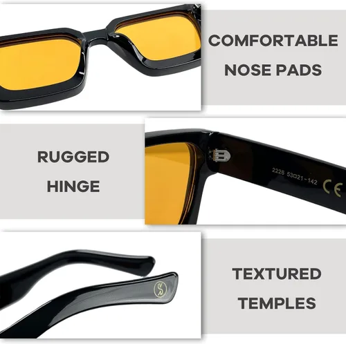 Miniatura 5 de SHEEN KELLY Gafas de sol rectangulares gruesas retro gruesas para mujeres y hombres, a la moda, cuadrados, negros, montura tipo tortie, gafas