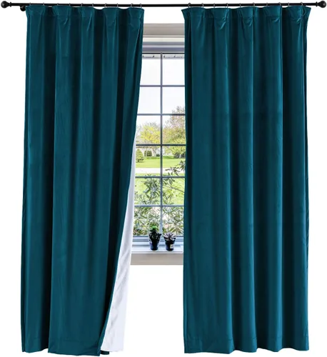 Miniatura 7 de cololeaf Panel de cortinas opacas de terciopelo con forro para cine en casa, cortina de ganchos planos para barra transversal o pista, 100 pulgadas