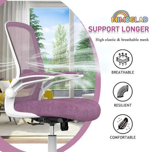 Miniatura 4 de Mimoglad Silla de oficina ergonómica de malla con respaldo alto, soporte lumbar ajustable, cojín de asiento grueso (moderno, orquídea)
