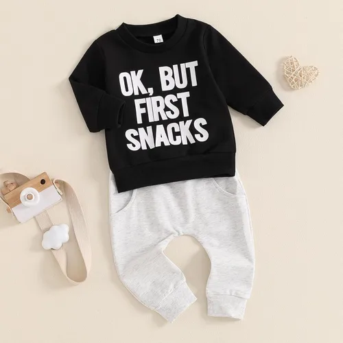 Miniatura 105 de BemeyourBBs Conjunto divertido de sudadera y pantalones de manga larga con letras divertidas para bebé niño y niño