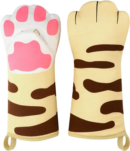 Divertidos guantes de cocina para horno, accesorios de cocina, resistentes al calor, guantes kawaii para gatos, regalos para amantes de los gatos, 1