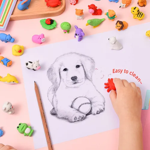 Miniatura 5 de Kaemi 46 piezas de borradores de animales – Juguetes de borrar rompecabezas 4D a granel para niños, juguetes desmontables para recuerdos de fiesta