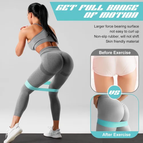Miniatura 6 de Hollowfly 12 bandas de ejercicio de látex para entrenamiento de glúteos, bandas de ejercicio elásticas antideslizantes para piernas, sentadillas