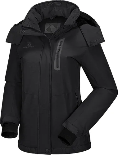 Miniatura 2 de CAMEL CROWN Chaqueta de esquí para mujer, impermeable, cálida, para invierno, con capucha, rompevientos, rompevientos, resistente al viento
