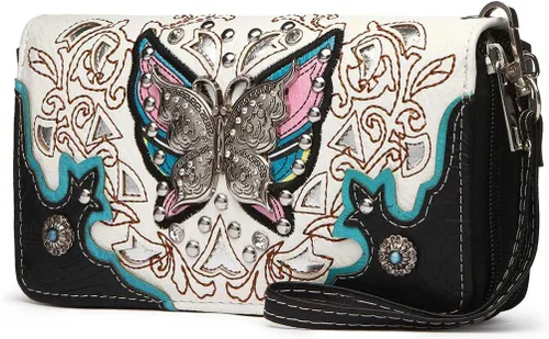 Miniatura 2 de Estilo occidental primavera mariposa floral corte láser mujer cartera campo negro