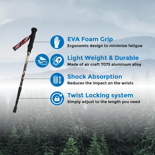 Miniatura 6 de ATUNAS Trekking Poles, 2-Pack Lightweight Aluminum Collapsible Hiking Sticks with EVA Grip and Quick Lock for Men and Women Marrón