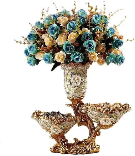 Jarrones altos de resina retro de estilo europeo con arreglos florales artificiales para sala de estar, comedor, centro de mesa, dormitorio,