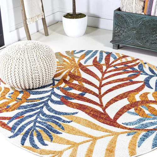Miniatura 14 de JONATHAN Y Tropics Palm Leaves Indoor Outdoor Runner Rug 2X8 Cream/Dark Blue, Boho for Backyard, Patio, Porch, Easy-Cleaning, High Traffic