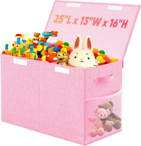 Miniatura 10 de Caja de almacenamiento de juguetes extra grande con divisor de tapa, cofre organizador de juguetes plegable resistente, contenedores cajas cestas