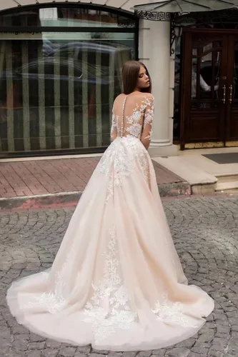 Miniatura 5 de Vestidos de novia de encaje para novia apliques de tul vestido de baile de manga larga vestido de novia de satén vestido de novia de sirena de noche