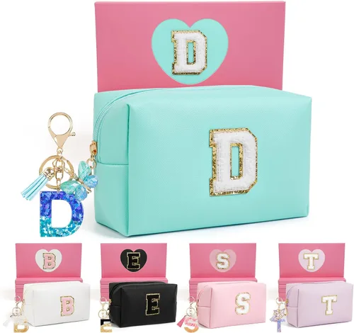Miniatura 41 de AIBFRID 2 piezas de bolsas de maquillaje iniciales para mujeres, regalos de cumpleaños para niñas de 4 5 6 7 8 9 10 11 12 años, bolsas de cosméticos