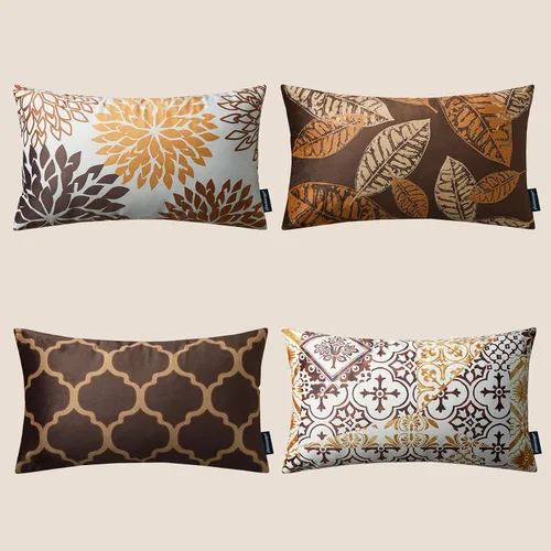 Miniatura 35 de Phantoscope New Living Series - Juego de 4 almohadas de terciopelo con diseño geométrico de hojas para otoño, funda de cojín decorativa