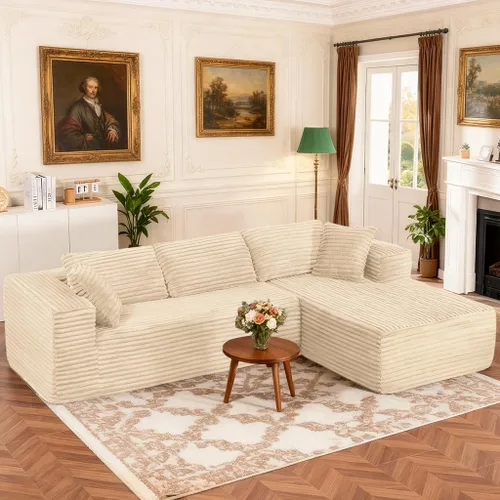 Miniatura 13 de COMHOMA - Sofá seccional modular de 105" con asiento profundo, sofá en forma de L tapizado en nube, brazos anchos, tela de corduroy, chaise lounge