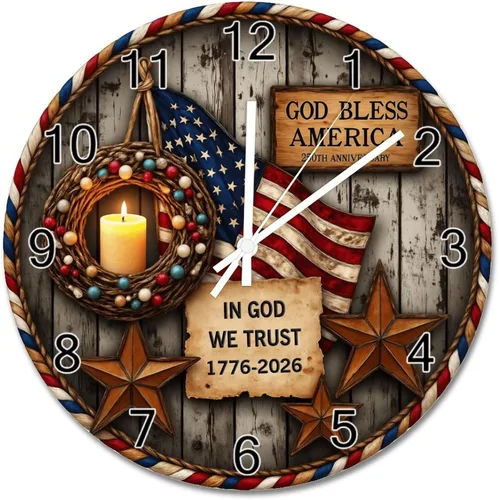 Miniatura 67 de ArogGeld God Bless America USA 250th Anniversary Clock 250 Years of Freedom 1776-2026 Wooden Wall Clocks Battery Operated 10 Inch Men Cave Home