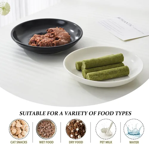 Miniatura 4 de Juego de 4 cuencos de cerámica para gatos – Paquete de 4 platos saludables y anchos para gatos poco profundos para comida y agua, cuencos antifatiga