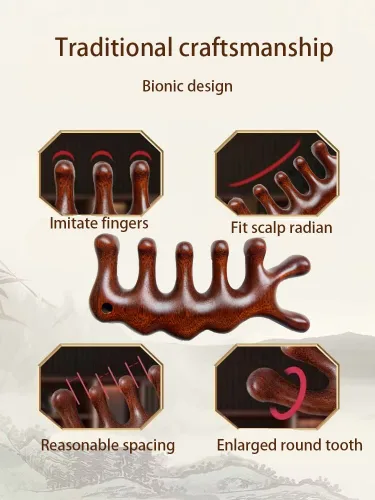 Miniatura 2 de Peine de masaje Gua Sha, peine de dientes anchos para cuero cabelludo, facial, masaje corporal, masajeador de sándalo natural, herramientas