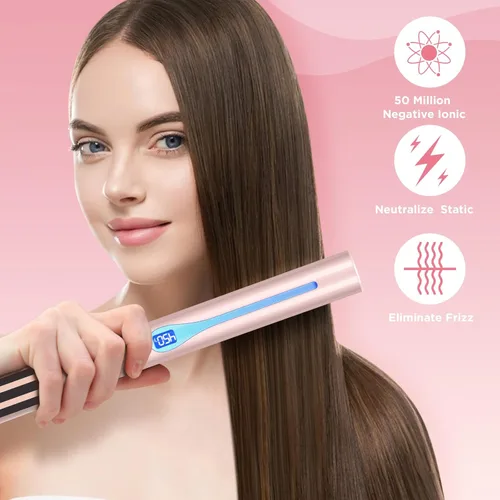 Miniatura 3 de IG INGLAM Plancha lisa para el cabello de titanio, rizador de pelo infrarrojo de 1 pulgada, plancha alisadora iónica negativa de voltaje dual con 11