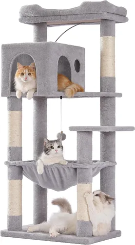 Miniatura 8 de Árbol para gatos pequeños de 32 pulgadas para gatos grandes, torre para gatos adultos con poste rascador, hamaca grande de 15.7 pulgadas y auto Beige