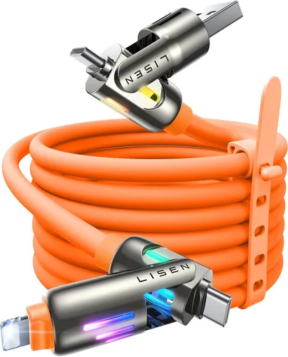Miniatura 11 de Cable USB C de LISEN de 3 pies para cargador Samsung tipo C, cable de carga 4 en 1 con luz, cable de carga múltiple para iPhone 16 15 14 Pro Rosa