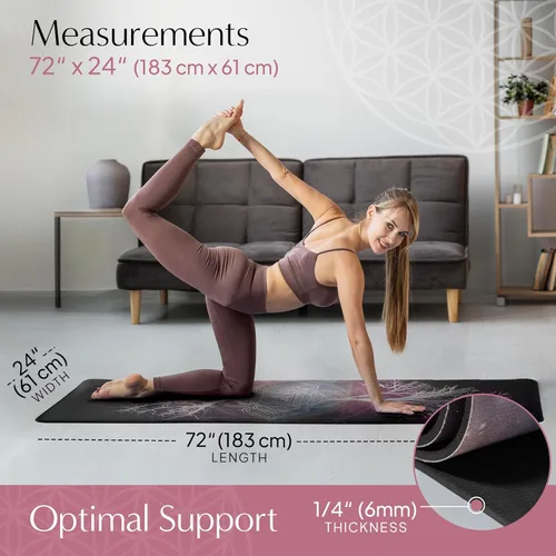 Miniatura 3 de HIGHTOP Yoga Mat with Strap Non-Slip 6mm Thick, Premium Suede & TPE Tree-of-Life Root Chakra Design (72”x24”) Yoga, Hot Yoga, Pilates and Sweaty