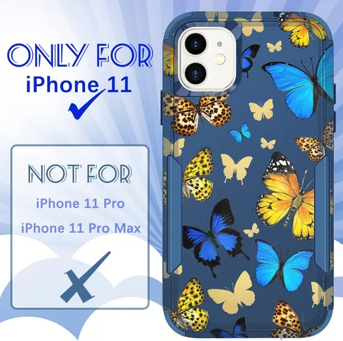Miniatura 2 de para iPhone 11 - Funda para mujeres y niñas, diseño único estético, mariposa azul kawaii para adolescentes, funda protectora resistente, dura, a