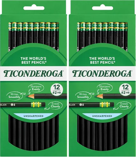 Ticonderoga - Lápices 2 HB suave, negro | Con revestimiento de madera | Sin afilar | Total de 24 unidades