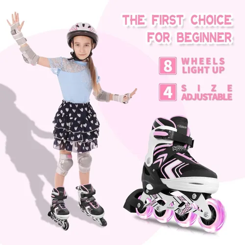 Miniatura 7 de Nattork Patines en línea ajustables para niñas y niños con ruedas completamente iluminadas, patines en línea para principiantes para niños y jóvenes
