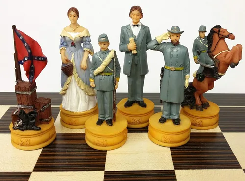 Miniatura 7 de US American Civil WAR Queens Chess Set with 14" Ebony and Maple Veneer Board