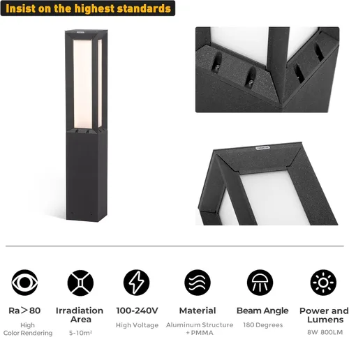 Miniatura 5 de Luz de camino del paisaje, aluminio 8W 800LM iluminación LED de lujo, 32 pulgadas moderna iluminación al aire libre bolardo para césped, patio