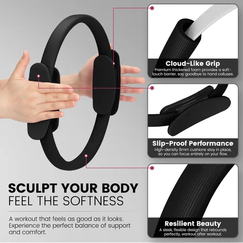 Miniatura 4 de Kit esencial de anillo de pilates para mujer, equipo de entrenamiento en casa con pelota de 9.8 pulgadas, bandas de resistencia, círculo mágico