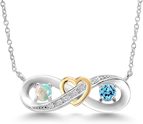 Collar con colgante de diamantes cultivados en laboratorio con cadena de 18 pulgadas y oro amarillo de 10 quilates con ópalo blanco de imitación de
