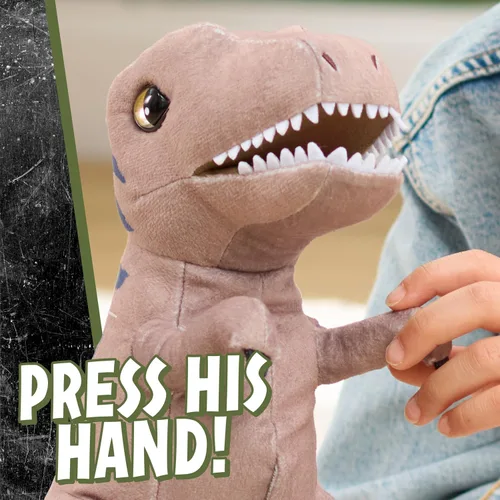 Miniatura 3 de JURASSIC WORLD Rebirth Roaring T. rex, juguete interactivo de dinosaurio de peluche de 10.5 pulgadas, niños y niñas de 3 años en adelante, juguetes