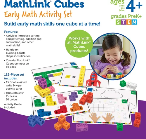 Miniatura 6 de Learning Resources MathLink Cubes Conjunto de Actividades de Matemáticas Tempranas - 115 Piezas, Edades 4+, Imprescindibles para el Aula