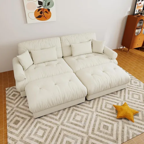 Miniatura 77 de Sofá modular de gran tamaño de 94 pulgadas, sofás seccionales grandes de color beige y blanco para sala de estar, juego de sofá de terciopelo, sofás