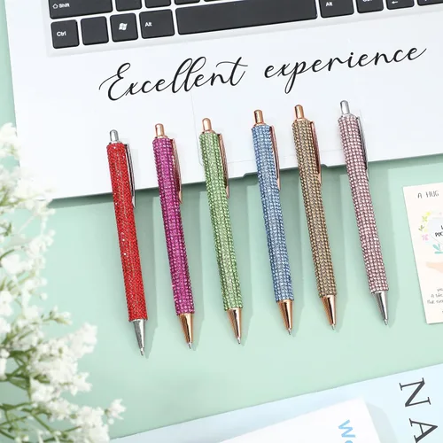 Miniatura 4 de Jeyiour 6 Bolígrafos Bling Lindos de Diamante con Rinstones de Boda, Bolígrafos Metálicos Retráctiles de Cristal Brillantes para Mujeres, Bolígrafo