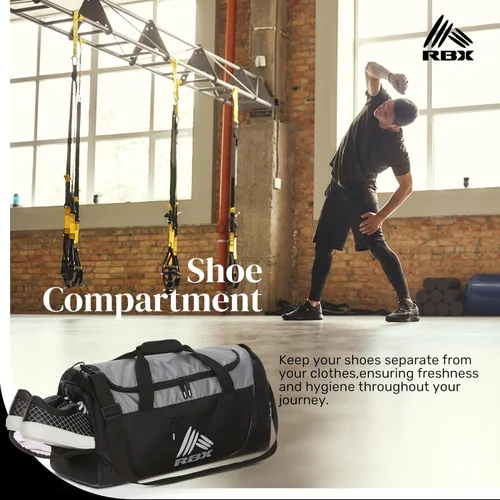 Miniatura 4 de RBX Bolsas de gimnasio para hombres, pequeña bolsa de gimnasio para mujeres con compartimento para zapatos, bolsa de lona para viajes, bolsa