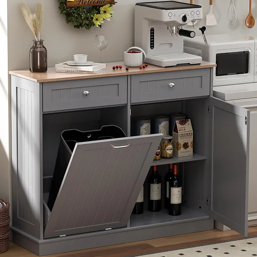 Miniatura 8 de Spurgehom Armario de basura de doble puerta para cocina, cesto de residuos de cocina, cesto de ropa sucia con puerta basculante, papelera de 13