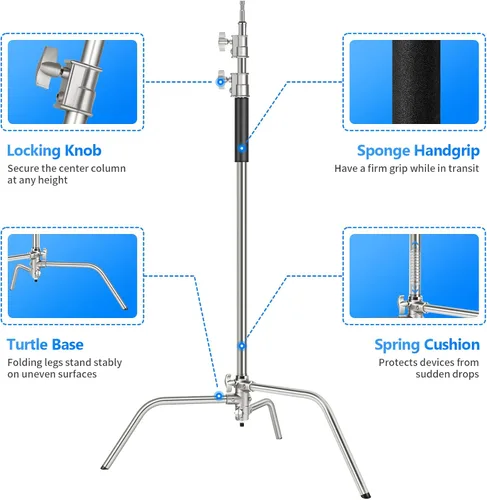 Miniatura 7 de NEEWER Soporte profesional en C resistente de acero inoxidable 100% con brazo de pluma, altura máxima de 10.5 pies, soporte de luz para fotografía