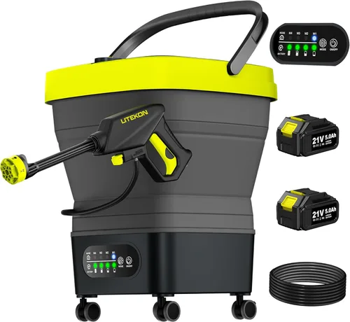LITEKON Lavadora a Presión Portátil Inalámbrica, Máx 750PSI, Batería 2x5.0Ah, Eléctrica de 4 Presión Ajustable con Tanque de 4.5Gal, Manguera de